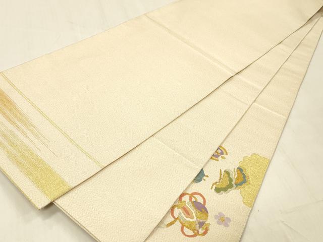 平和屋着物●爪掻き本綴れ 太鼓柄袋帯 宝尽くし鳳凰花文 金銀糸 正絹 逸品 DABC8141cm
