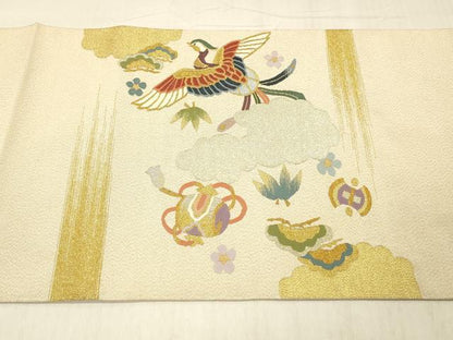 平和屋着物●爪掻き本綴れ 太鼓柄袋帯 宝尽くし鳳凰花文 金銀糸 正絹 逸品 DABC8141cm