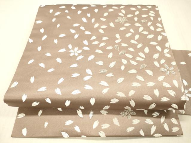 平和屋着物●九寸名古屋帯　唐織　舞桜文　銀糸　正絹　逸品　DABC8144cm