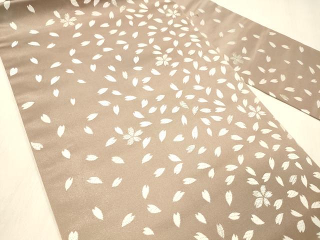 平和屋着物●九寸名古屋帯　唐織　舞桜文　銀糸　正絹　逸品　DABC8144cm