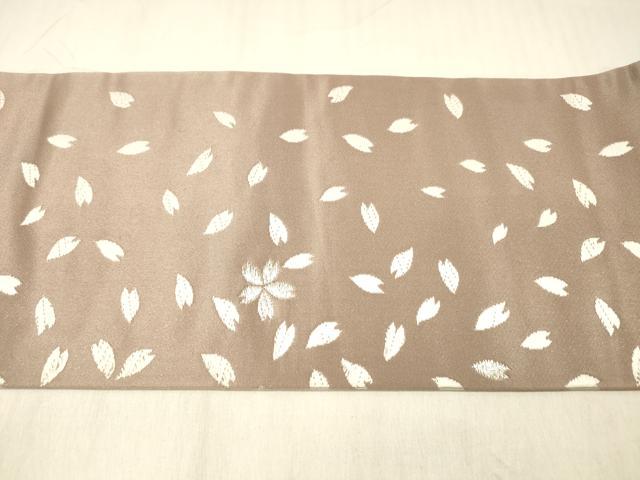 平和屋着物●九寸名古屋帯　唐織　舞桜文　銀糸　正絹　逸品　DABC8144cm