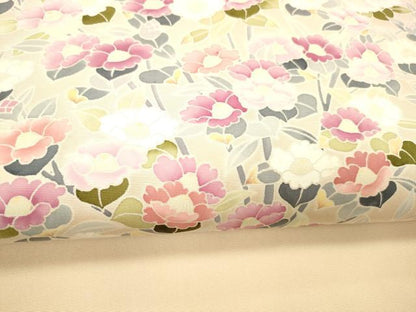 平和屋着物●塩瀬 九寸名古屋帯 友禅 草花文 正絹 逸品 DABC8145cm