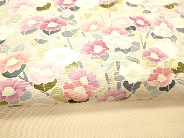 平和屋着物●塩瀬 九寸名古屋帯 友禅 草花文 正絹 逸品 DABC8145cm
