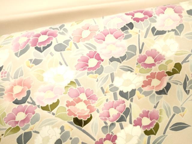 平和屋着物●塩瀬 九寸名古屋帯 友禅 草花文 正絹 逸品 DABC8145cm