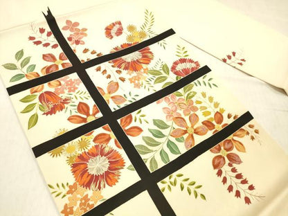 平和屋着物●塩瀬　九寸名古屋帯　刺繍　草花文　金彩　正絹　逸品　DABC8148cm