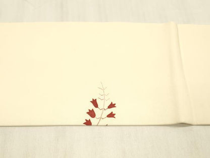 平和屋着物●塩瀬　九寸名古屋帯　刺繍　草花文　金彩　正絹　逸品　DABC8148cm