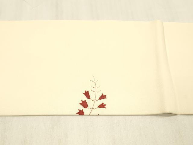 平和屋着物●塩瀬　九寸名古屋帯　刺繍　草花文　金彩　正絹　逸品　DABC8148cm