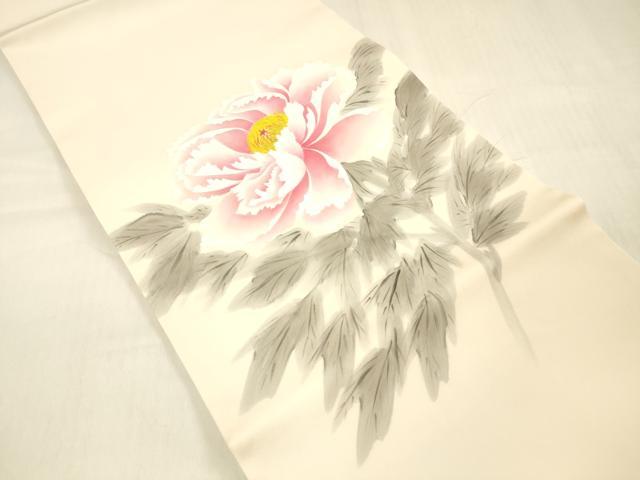 平和屋着物●東京友禅　熊谷好博子　塩瀬　九寸開き名古屋帯　手描き　牡丹　正絹　逸品　DABC8149cm