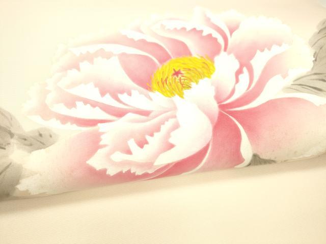 平和屋着物●東京友禅　熊谷好博子　塩瀬　九寸開き名古屋帯　手描き　牡丹　正絹　逸品　DABC8149cm