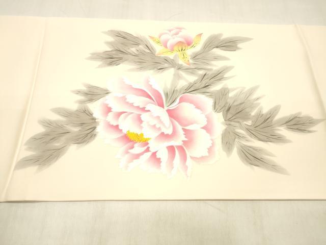 平和屋着物●東京友禅　熊谷好博子　塩瀬　九寸開き名古屋帯　手描き　牡丹　正絹　逸品　DABC8149cm