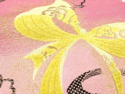 平和屋着物●六通柄袋帯　唐織　モール　リボン花文　金銀糸　アート裕謹製　正絹　逸品　DABC8151cm