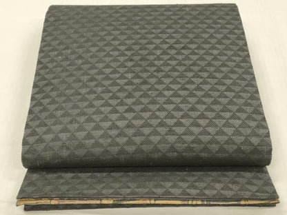 平和屋着物●両面　六通柄袋帯　紬地　松葉文　鱗文　黒地　金糸　正絹　逸品　DABC8154cm