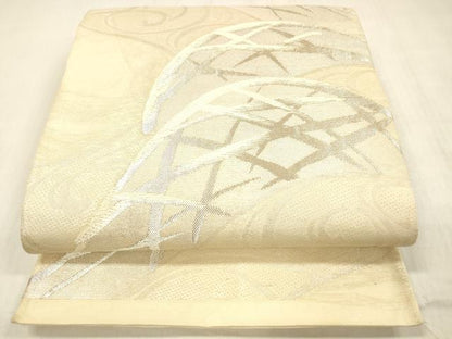 平和屋着物＊夏物 六通柄袋帯 流水籬文 銀糸 正絹 逸品 DABC8155cm