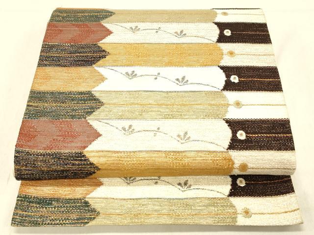 平和屋着物●六通柄袋帯　横段文　金銀糸　正絹　逸品　DABC8161cm