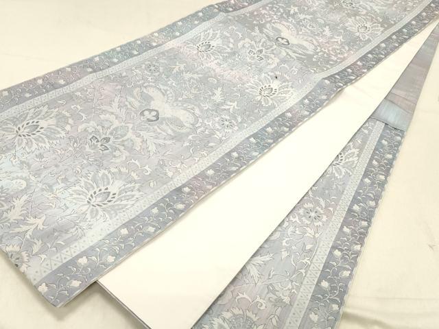 平和屋着物●六通柄袋帯 更紗花文 正絹 逸品 DABC8163cm
