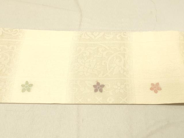 平和屋着物＊夏物 九寸名古屋帯 花唐草文 正絹 逸品 DABC8165cm