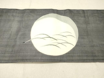 平和屋着物＊夏物 絹芭蕉 九寸名古屋帯 梟 銀彩 正絹 逸品 DABC8168cm