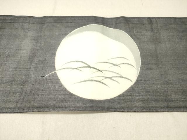 平和屋着物＊夏物 絹芭蕉 九寸名古屋帯 梟 銀彩 正絹 逸品 DABC8168cm