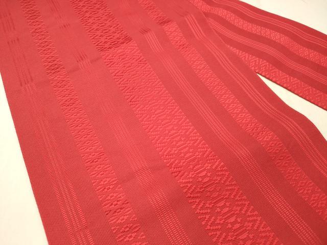 平和屋着物＊夏物 本場筑前博多織 八寸名古屋帯 紗献上 深緋色 正絹 逸品 DABC8169cm