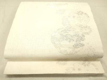 平和屋着物＊夏物 六通柄袋帯 唐織 草花文 銀糸 正絹 逸品 DABC8171cm