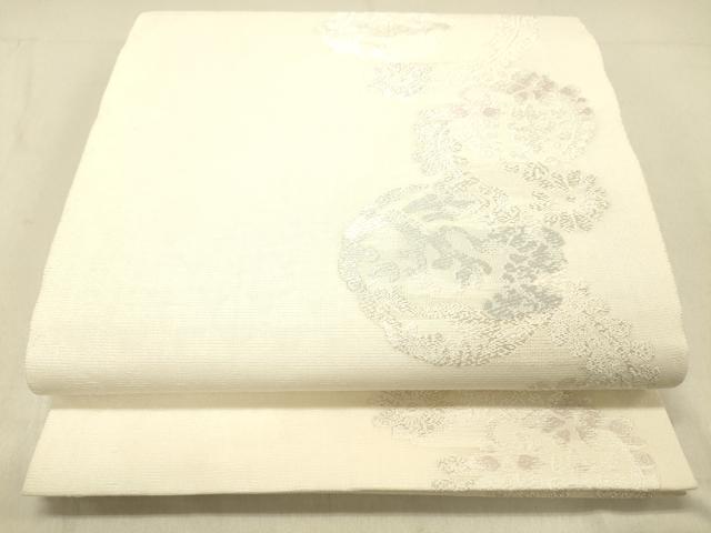 平和屋着物＊夏物 六通柄袋帯 唐織 草花文 銀糸 正絹 逸品 DABC8171cm