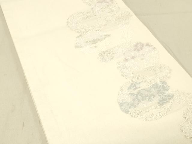 平和屋着物＊夏物 六通柄袋帯 唐織 草花文 銀糸 正絹 逸品 DABC8171cm
