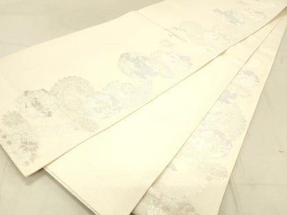 平和屋着物＊夏物 六通柄袋帯 唐織 草花文 銀糸 正絹 逸品 DABC8171cm