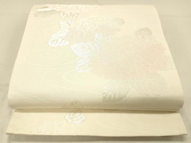 平和屋着物＊夏物 六通柄袋帯 流水紫陽花 銀糸 正絹 逸品 DABC8181cm