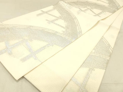 平和屋着物＊夏物 六通柄袋帯 渡橋文 銀糸 正絹 逸品 DABC8182cm