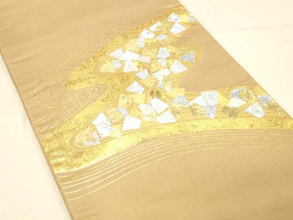平和屋着物●太鼓柄袋帯　流水文　金銀彩　正絹　逸品　DABC8186cm