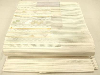平和屋着物＊夏物 絽綴れ 八寸名古屋帯 横段幾何学文 金銀糸 正絹 逸品 DABC8188cm