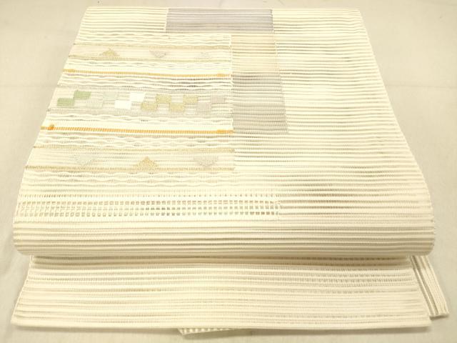 平和屋着物＊夏物 絽綴れ 八寸名古屋帯 横段幾何学文 金銀糸 正絹 逸品 DABC8188cm