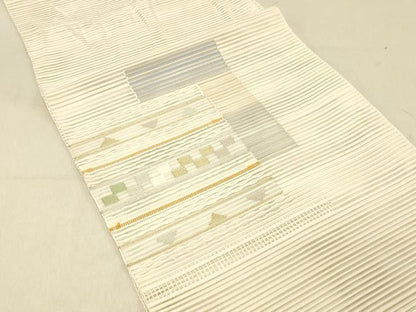 平和屋着物＊夏物 絽綴れ 八寸名古屋帯 横段幾何学文 金銀糸 正絹 逸品 DABC8188cm