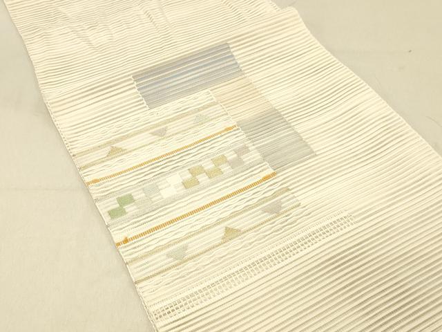 平和屋着物＊夏物 絽綴れ 八寸名古屋帯 横段幾何学文 金銀糸 正絹 逸品 DABC8188cm