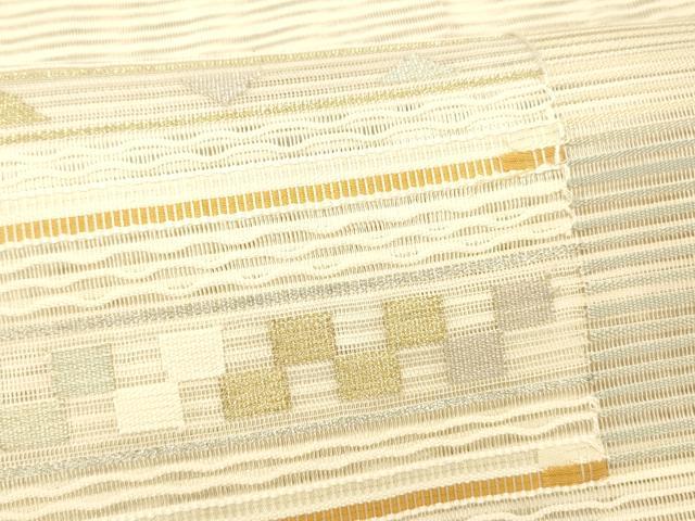 平和屋着物＊夏物 絽綴れ 八寸名古屋帯 横段幾何学文 金銀糸 正絹 逸品 DABC8188cm