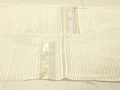 平和屋着物＊夏物 絽綴れ 八寸名古屋帯 横段幾何学文 金銀糸 正絹 逸品 DABC8188cm