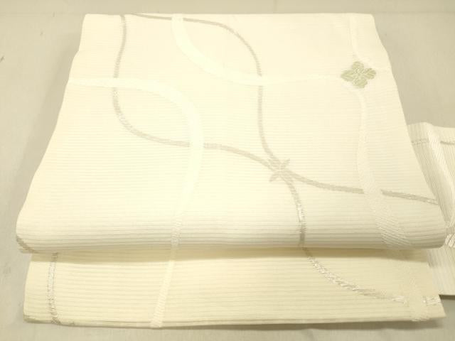 平和屋着物＊夏物 九寸名古屋帯 唐織 舞花文 銀糸 正絹 逸品 DABC8189cm