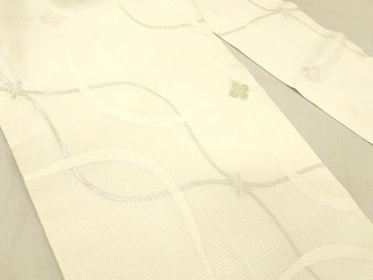平和屋着物＊夏物 九寸名古屋帯 唐織 舞花文 銀糸 正絹 逸品 DABC8189cm