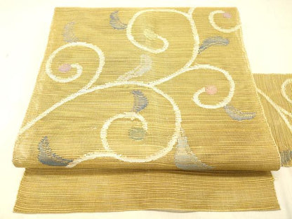 平和屋着物＊夏物　1854年創業　帯屋捨松　八寸名古屋帯　唐草文　正絹　逸品　DABC8190cm