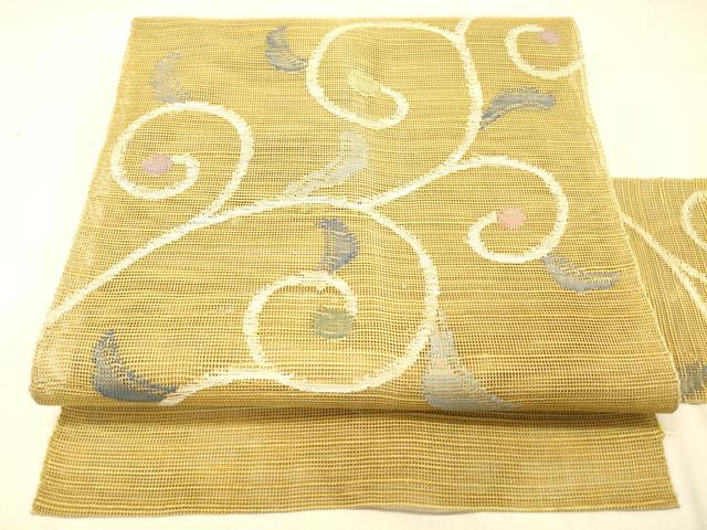 平和屋着物＊夏物　1854年創業　帯屋捨松　八寸名古屋帯　唐草文　正絹　逸品　DABC8190cm