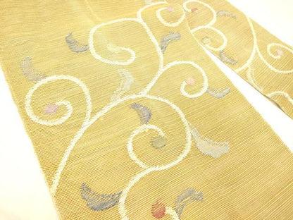 平和屋着物＊夏物　1854年創業　帯屋捨松　八寸名古屋帯　唐草文　正絹　逸品　DABC8190cm
