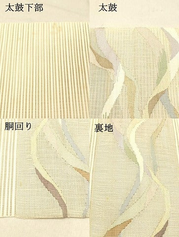 平和屋着物＊夏物 絽綴れ 八寸名古屋帯 流水文 金銀糸 正絹 逸品 DABC8195cm