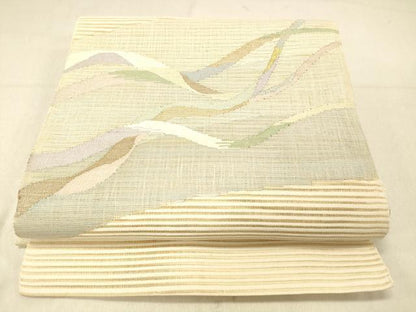 平和屋着物＊夏物 絽綴れ 八寸名古屋帯 流水文 金銀糸 正絹 逸品 DABC8195cm