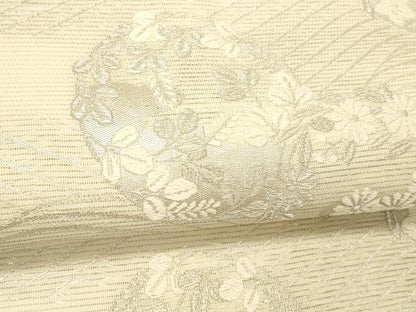平和屋着物＊夏物 九寸名古屋帯 唐織 流水草花文 銀糸 正絹 逸品 DABC8196cm