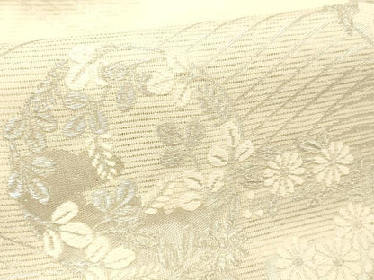 平和屋着物＊夏物 九寸名古屋帯 唐織 流水草花文 銀糸 正絹 逸品 DABC8196cm