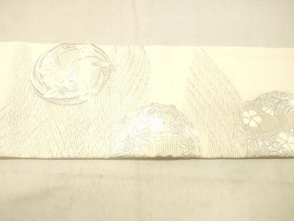 平和屋着物＊夏物 九寸名古屋帯 唐織 流水草花文 銀糸 正絹 逸品 DABC8196cm