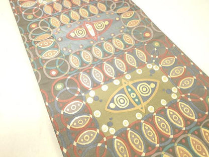 平和屋着物●六通柄袋帯　唐織　抽象文様　金糸　正絹　逸品　DABC8197cm