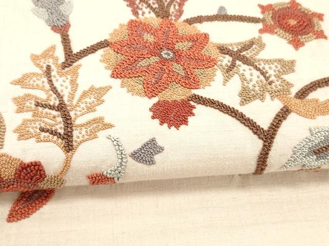 平和屋着物●中国三大刺繍　相良刺繍　総刺繍　太鼓柄袋帯　紬地　花鳥文　正絹　逸品　DABC8199cm