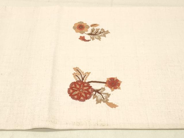 平和屋着物●中国三大刺繍　相良刺繍　総刺繍　太鼓柄袋帯　紬地　花鳥文　正絹　逸品　DABC8199cm
