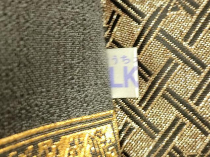 平和屋着物●キモノデザイナー　斉藤上太郎　六通柄袋帯　抽象文様　銀糸　正絹　逸品　DABC8200cm